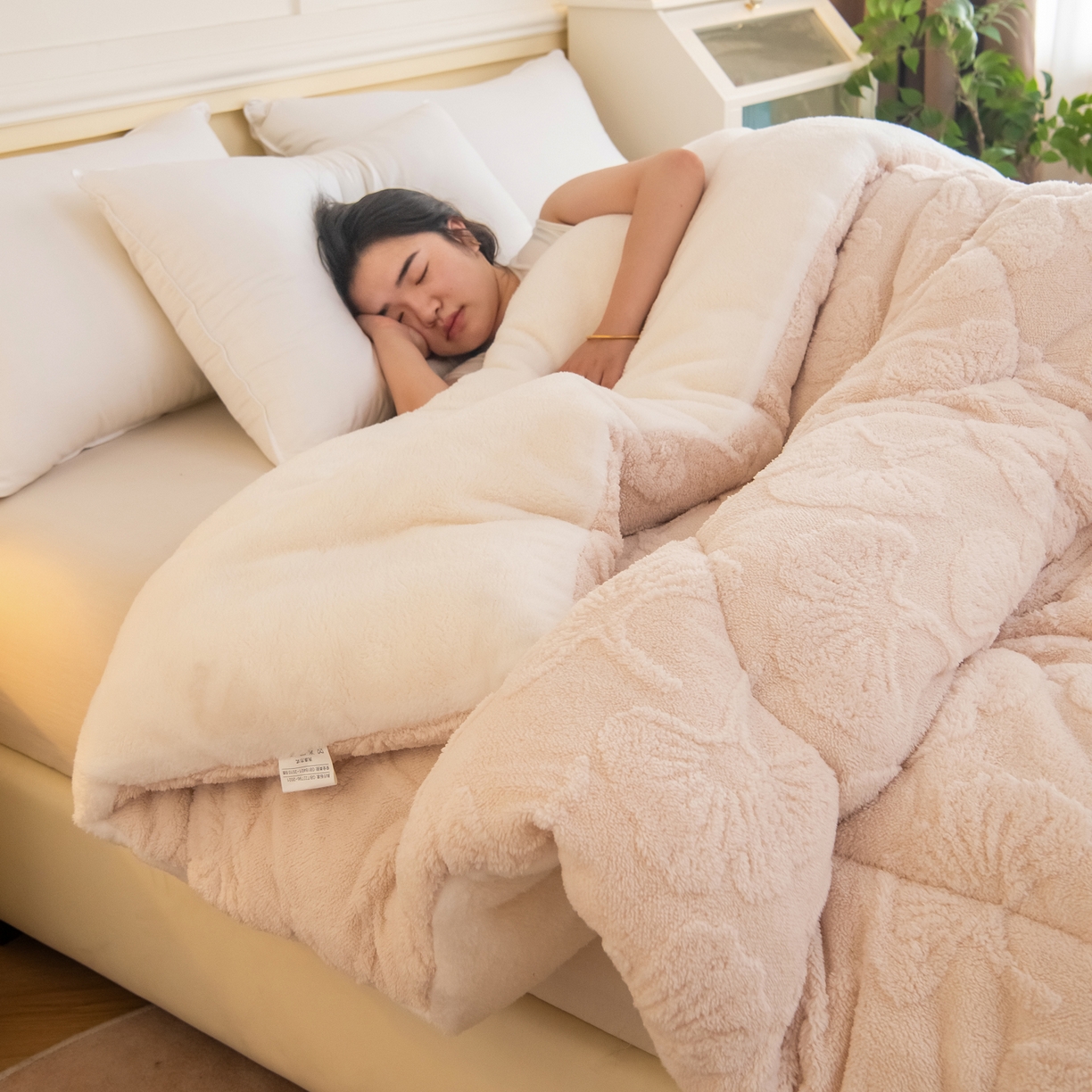 91家纺网 家纺一手货源 找家纺 畅销被业 2025新款塔芙绒羊羔绒提花冬被子被芯-小银杏叶系列 小银杏叶-米白