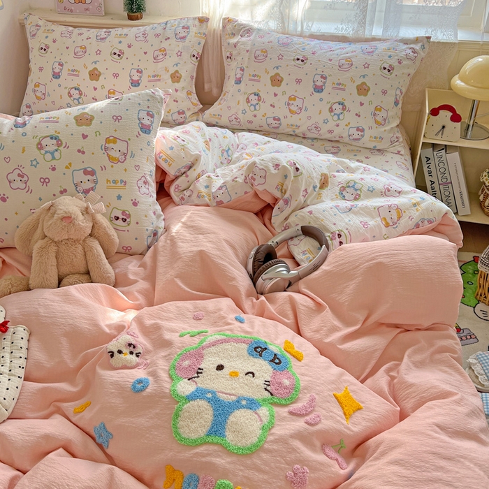 91家纺网 家纺一手货源 找家纺 花伞家居 2025新款毛巾绣印花双层纱四件套（提供买家秀） 音乐猫