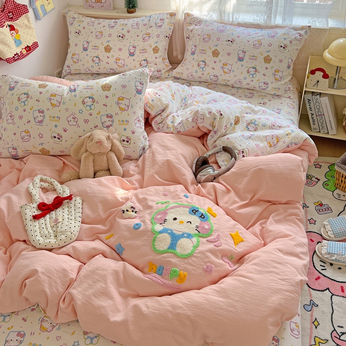 91家纺网 家纺一手货源 找家纺 花伞家居 2025新款毛巾绣印花双层纱四件套（提供买家秀） 音乐猫