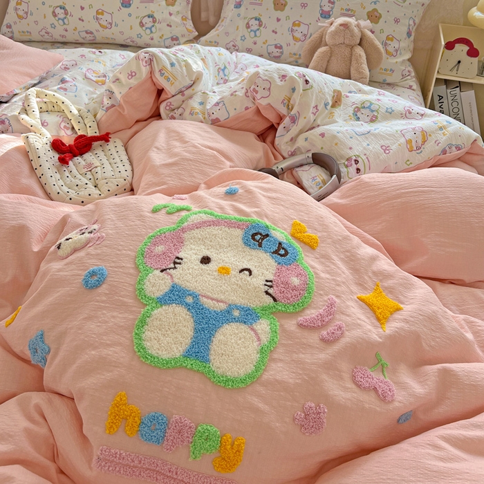 91家纺网 家纺一手货源 找家纺 花伞家居 2025新款毛巾绣印花双层纱四件套（提供买家秀） 音乐猫