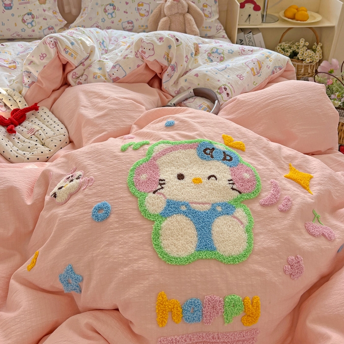 91家纺网 家纺一手货源 找家纺 花伞家居 2025新款毛巾绣印花双层纱四件套（提供买家秀） 音乐猫