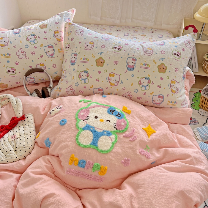 91家纺网 家纺一手货源 找家纺 花伞家居 2025新款毛巾绣印花双层纱四件套（提供买家秀） 音乐猫