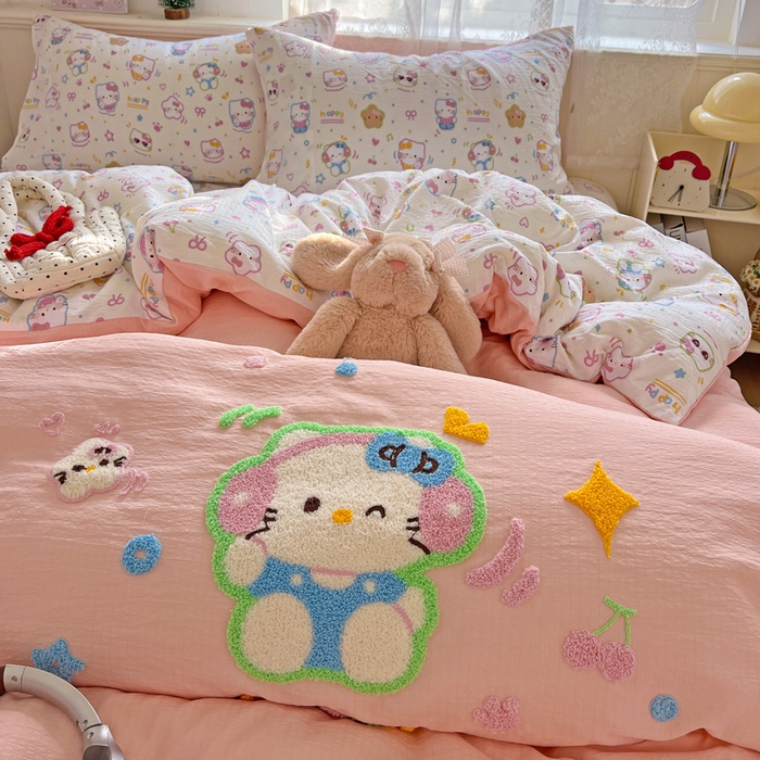 91家纺网 家纺一手货源 找家纺 花伞家居 2025新款毛巾绣印花双层纱四件套（提供买家秀） 音乐猫