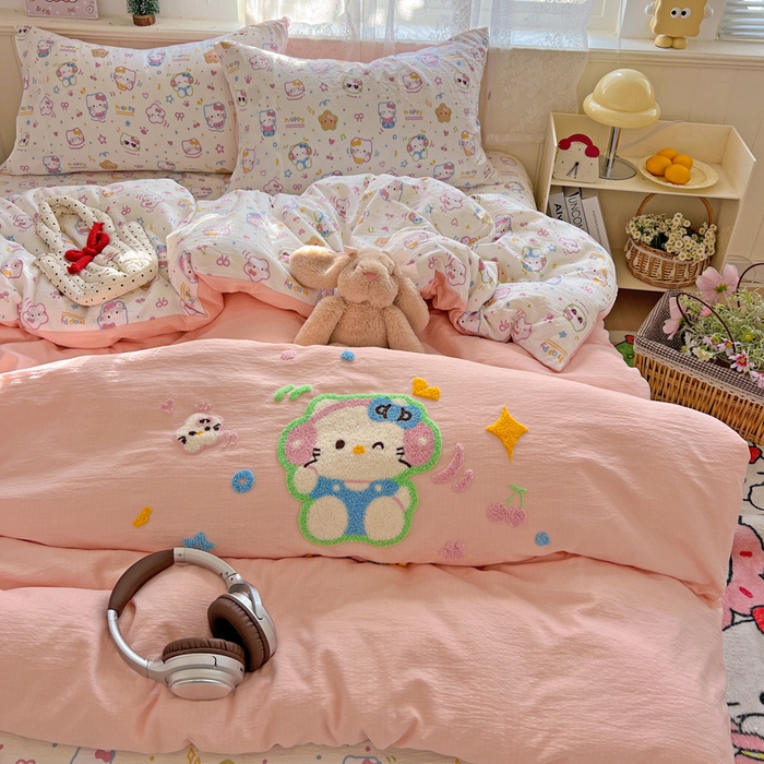 91家纺网 家纺一手货源 找家纺 花伞家居 2025新款毛巾绣印花双层纱四件套（提供买家秀） 音乐猫