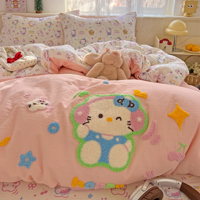 91家纺网 家纺一手货源 找家纺 花伞家居 2025新款毛巾绣印花双层纱四件套（提供买家秀） 音乐猫