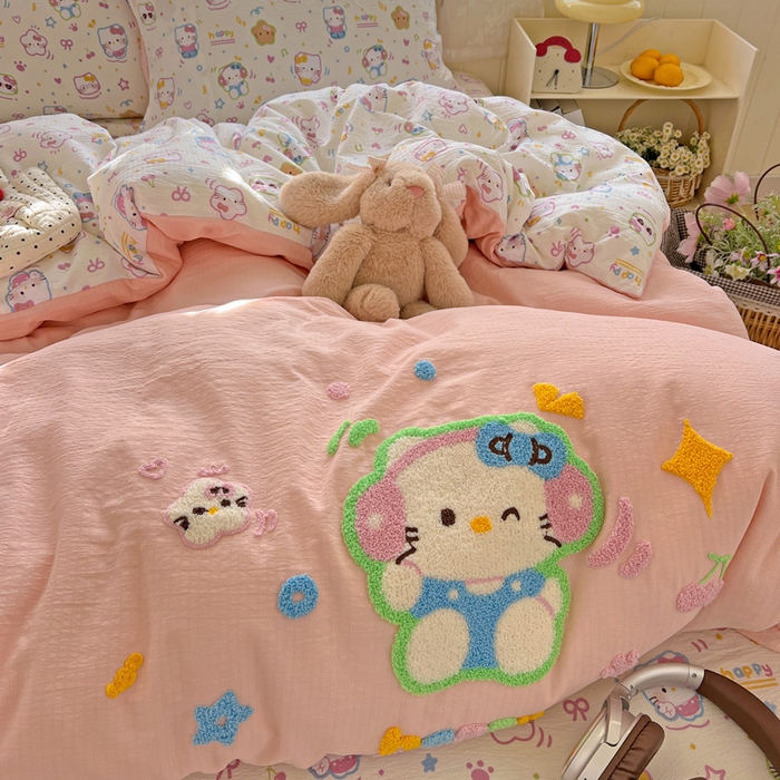 91家纺网 家纺一手货源 找家纺 花伞家居 2025新款毛巾绣印花双层纱四件套（提供买家秀） 音乐猫