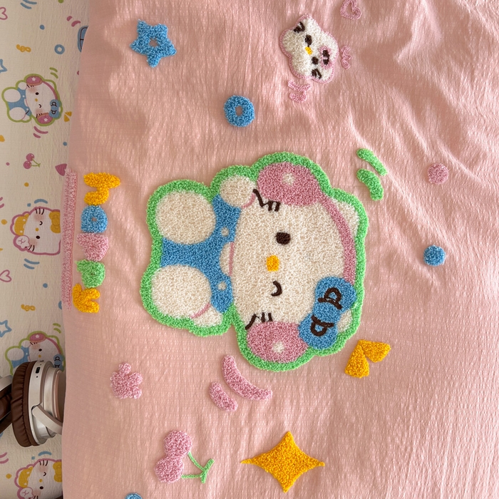 91家纺网 家纺一手货源 找家纺 花伞家居 2025新款毛巾绣印花双层纱四件套（提供买家秀） 音乐猫