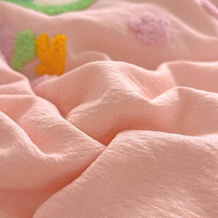 91家纺网 家纺一手货源 找家纺 花伞家居 2025新款毛巾绣印花双层纱四件套（提供买家秀） 音乐猫