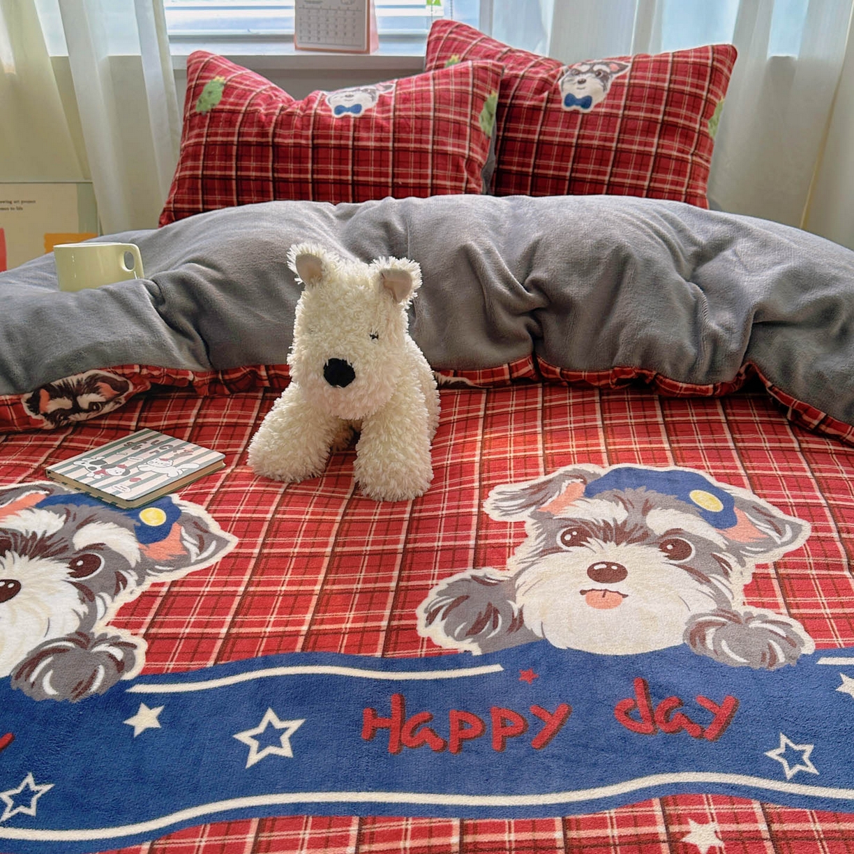 91家纺网 家纺一手货源 找家纺 繁花家居 2025新款200克牛奶绒小清新卡通复古风三件套四件套 红格西高地