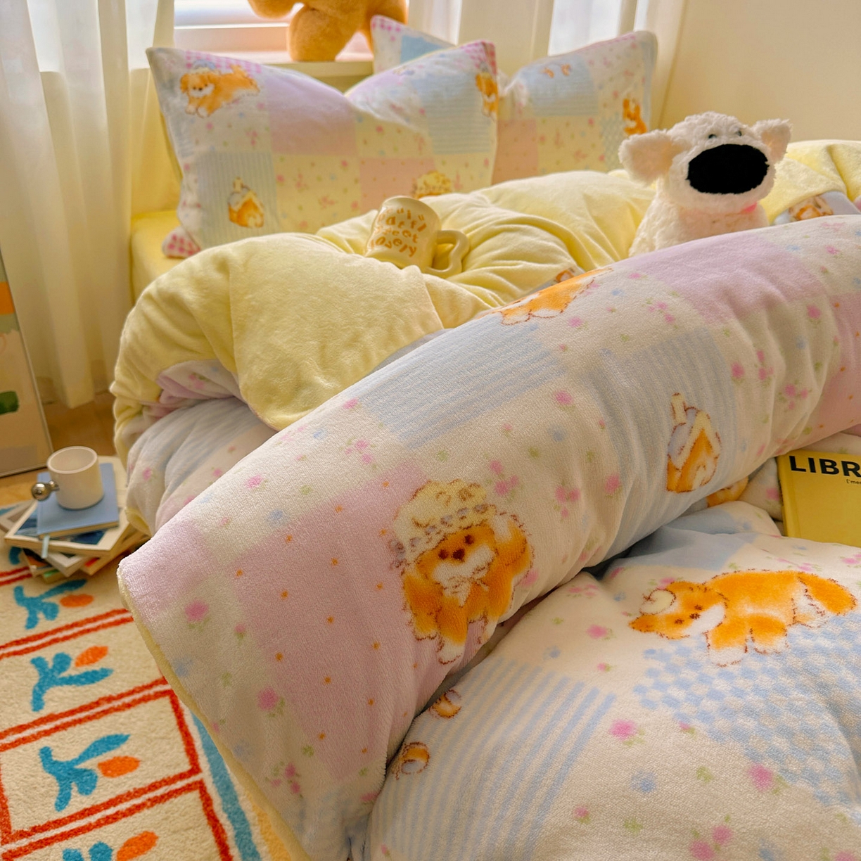 繁花家居 2025新款200克牛奶绒小清新卡通复古风三件套四件套 小橘猫