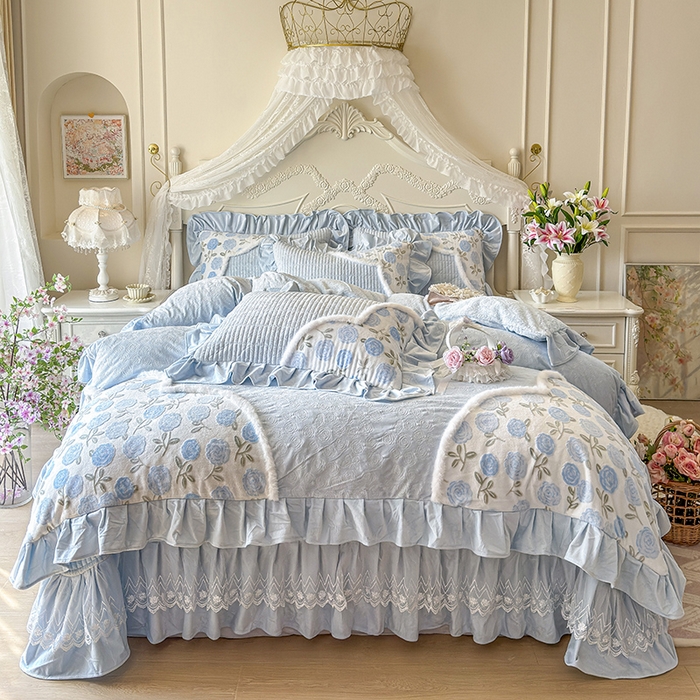 91家纺网 家纺一手货源 找家纺 （总）宜凡家纺 2025新款婴儿绒压花撞色双拼夹棉床盖四件套