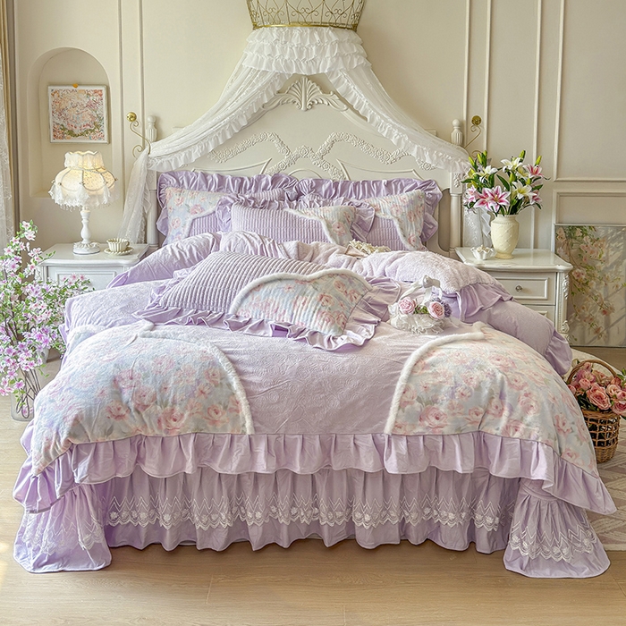 91家纺网 家纺一手货源 找家纺 （总）宜凡家纺 2025新款婴儿绒压花撞色双拼夹棉床盖四件套