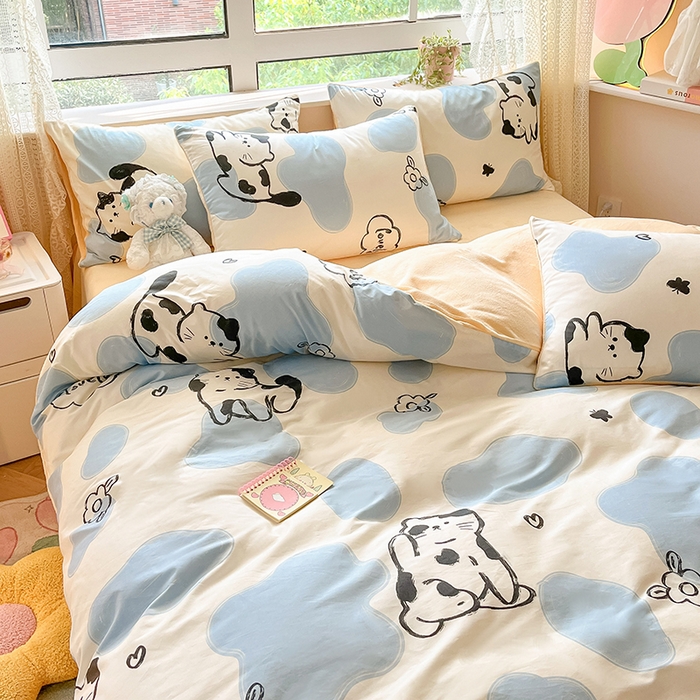 91家纺网 家纺一手货源 找家纺 麦伦家居 2025秋冬新款多功能床品全棉+牛奶绒印花四件套 斑点猫