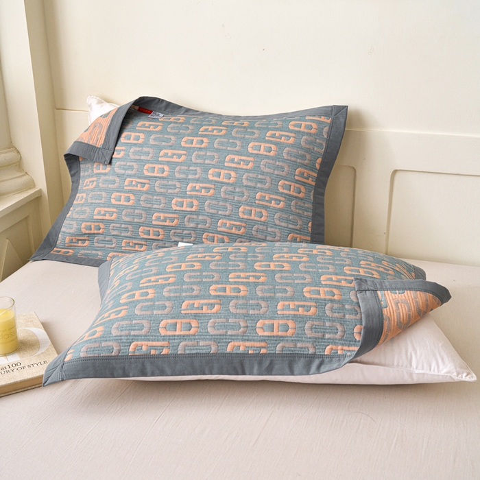 棠薇家纺 2025新款简约包边款枕巾纯棉枕巾夹绵枕巾透气吸汗 爱情扣兰枕巾