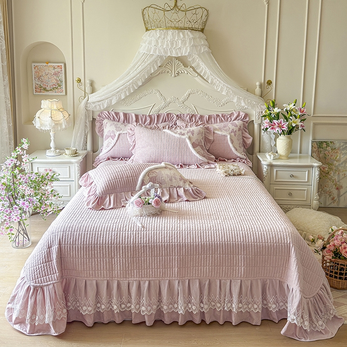 91家纺网 家纺一手货源 找家纺 宜凡家纺 2025新款婴儿绒压花撞色双拼夹棉床盖四件套 床盖款-锦时