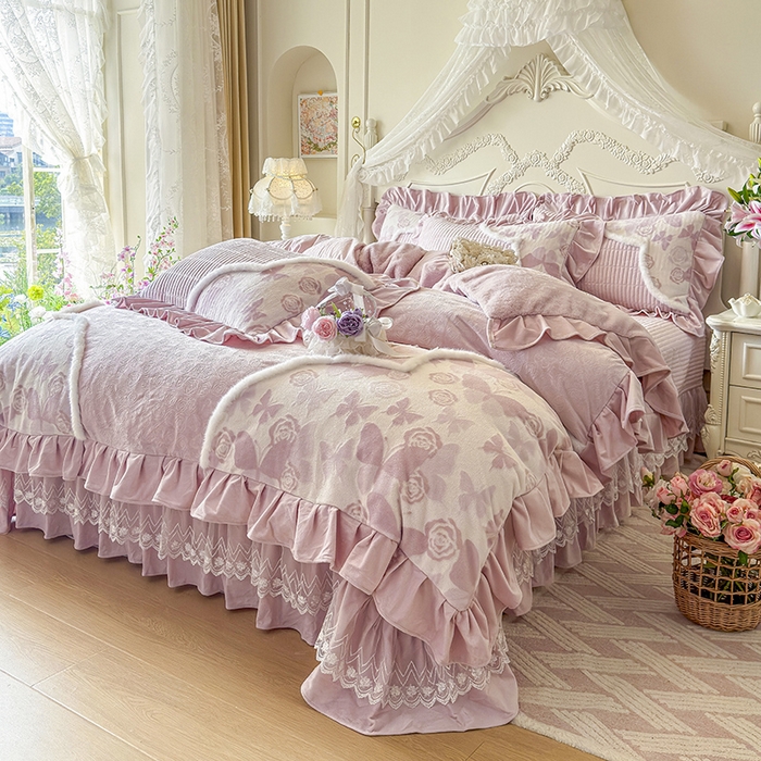 91家纺网 家纺一手货源 找家纺 宜凡家纺 2025新款婴儿绒压花撞色双拼夹棉床盖四件套 床盖款-锦时