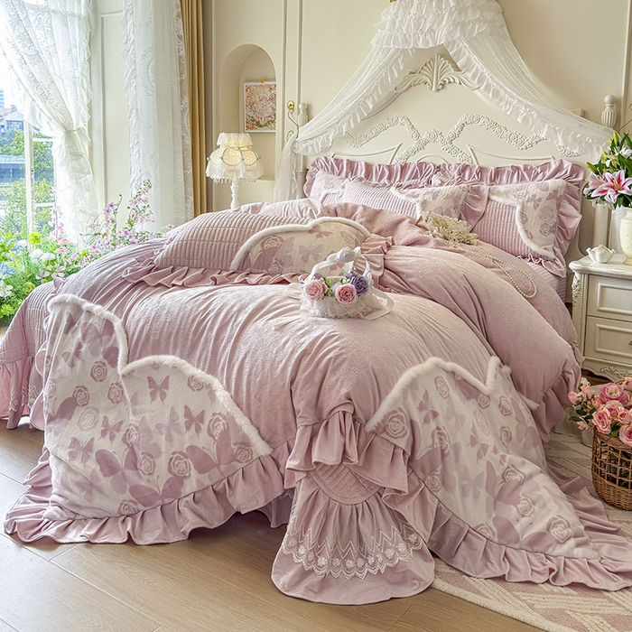 91家纺网 家纺一手货源 找家纺 宜凡家纺 2025新款婴儿绒压花撞色双拼夹棉床盖四件套 床盖款-锦时