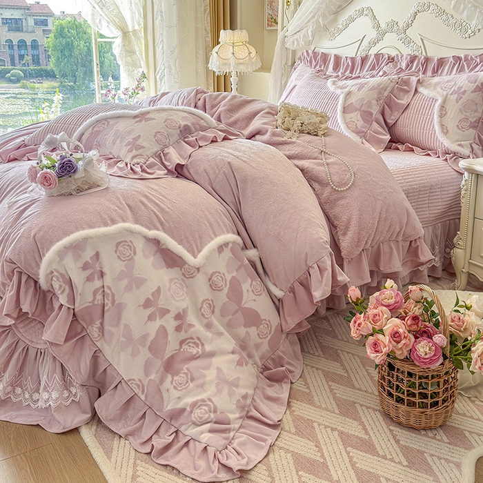 91家纺网 家纺一手货源 找家纺 宜凡家纺 2025新款婴儿绒压花撞色双拼夹棉床盖四件套 床盖款-锦时