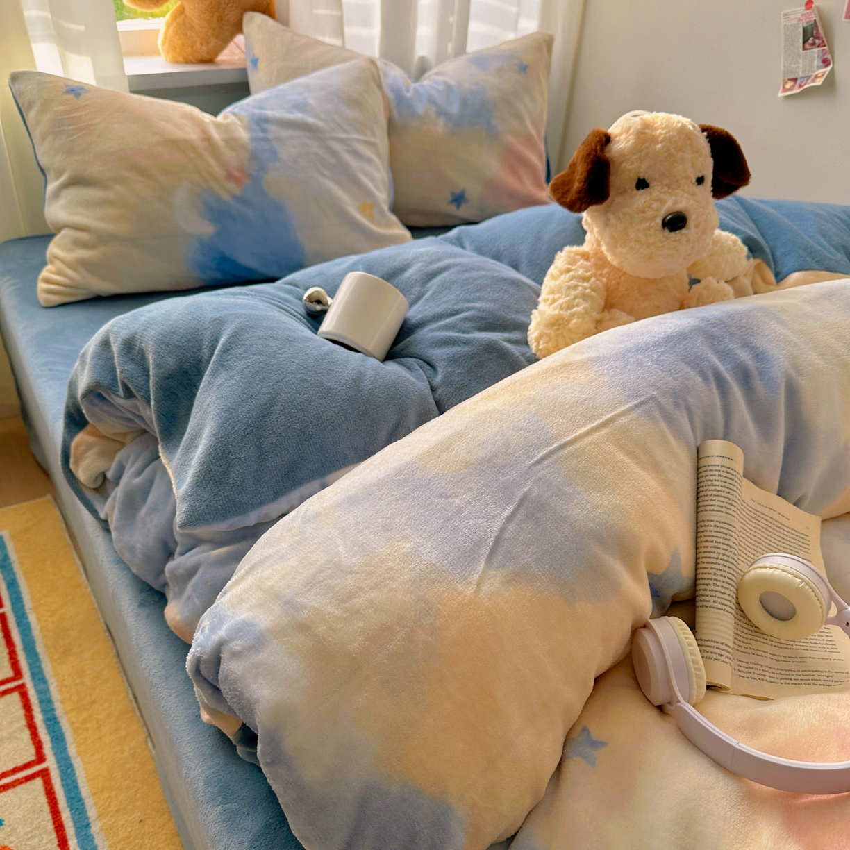 繁花家居 2025新款200克牛奶绒小清新卡通复古风三件套四件套 南星