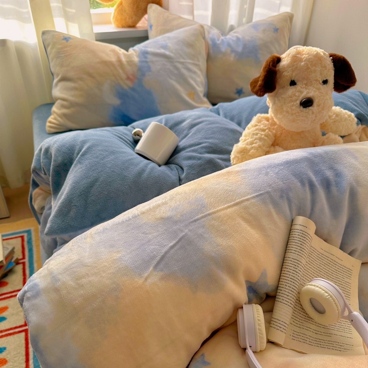 91家纺网 家纺一手货源 找家纺 繁花家居 2025新款200克牛奶绒小清新卡通复古风三件套四件套 南星