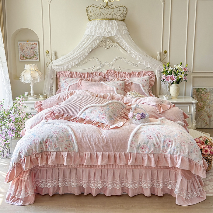 宜凡家纺 2025新款婴儿绒压花撞色双拼夹棉床盖四件套 床盖款-汐月