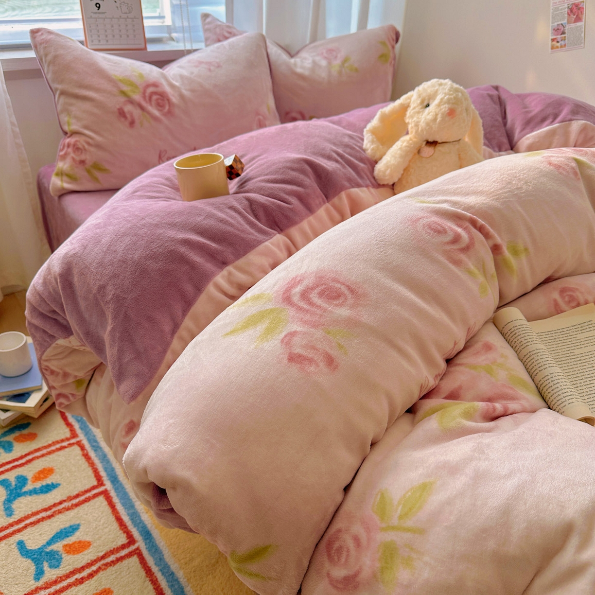 繁花家居 2025新款200克牛奶绒小清新卡通复古风三件套四件套 千寻花语