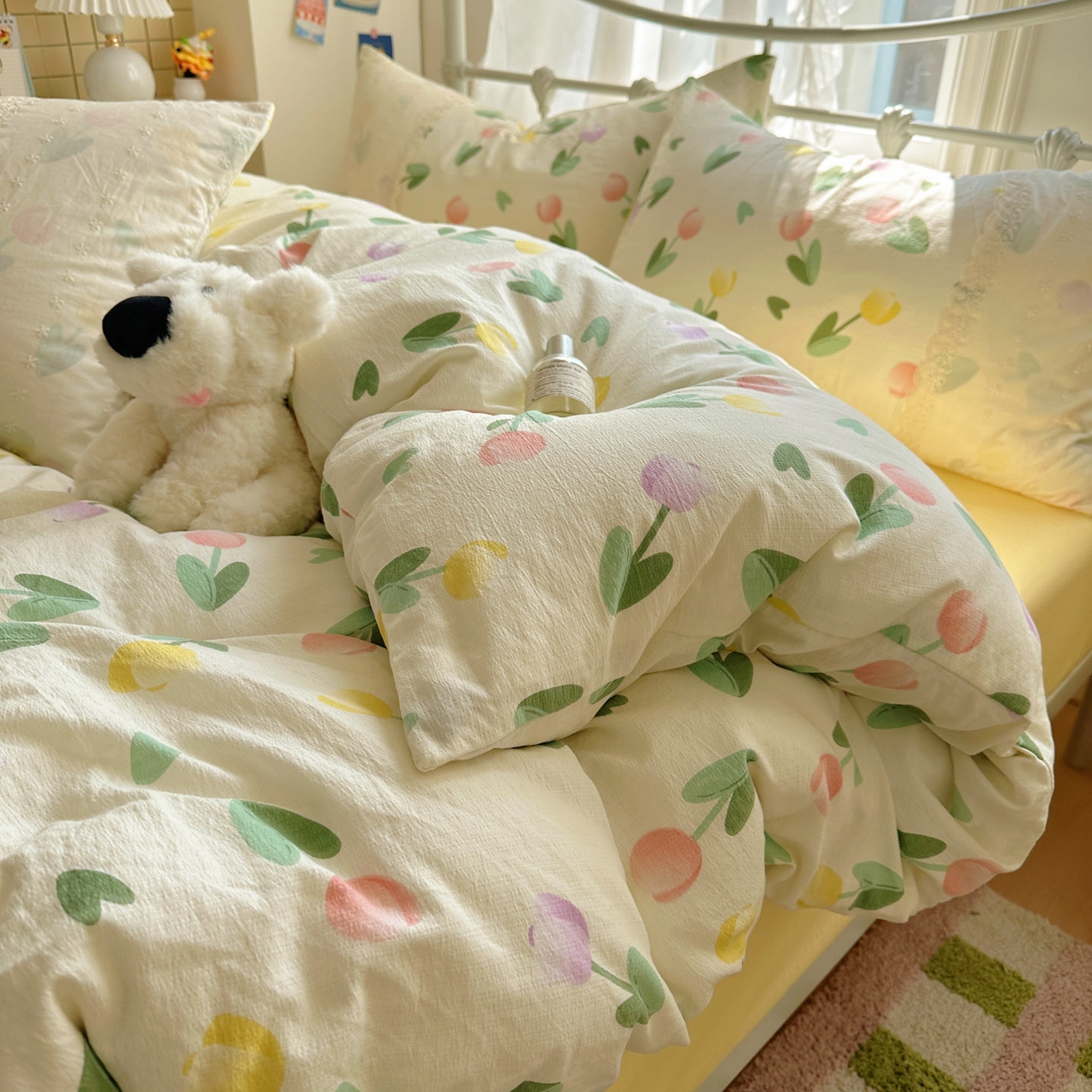 91家纺网 家纺一手货源 找家纺 （总）花伞家居 2025新款A类韩系蕾丝花边云感木棉双层纱四件套（提供买家秀）