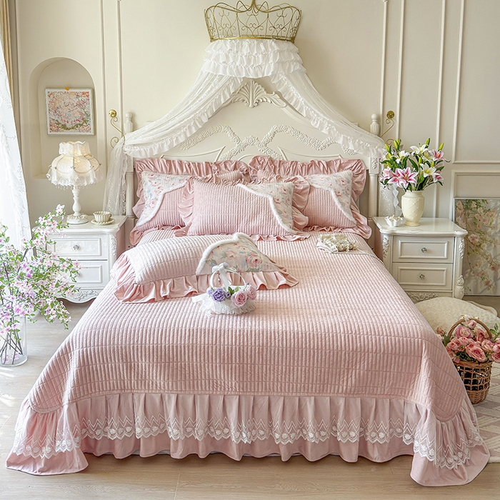 91家纺网 家纺一手货源 找家纺 宜凡家纺 2025新款婴儿绒压花撞色双拼夹棉床盖四件套 床盖款-汐月