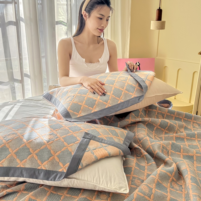 91家纺网 家纺一手货源 找家纺 棠薇家纺 2025新款简约包边款枕巾纯棉枕巾夹绵枕巾透气吸汗 晨光枕巾