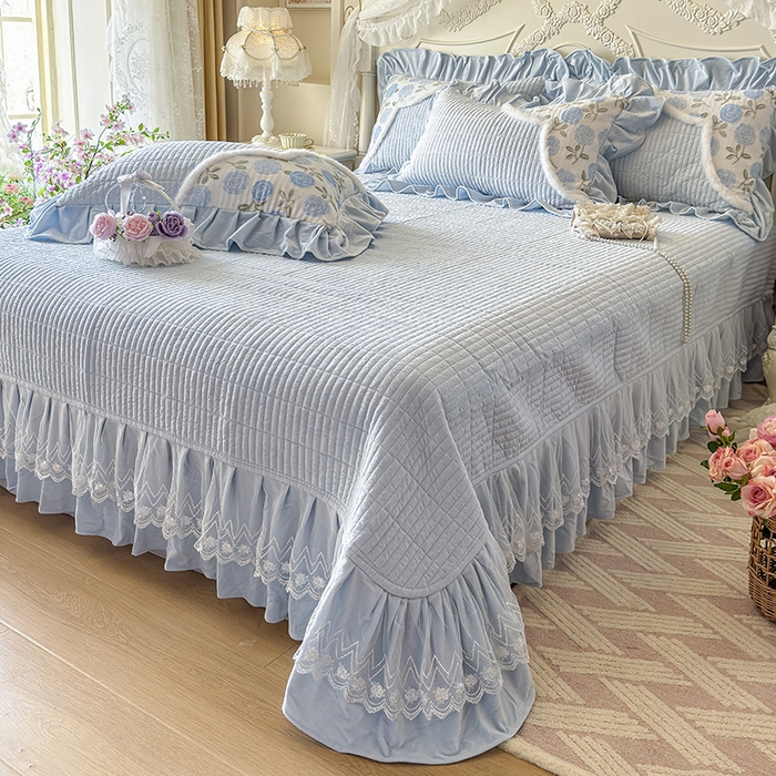 91家纺网 家纺一手货源 找家纺 宜凡家纺 2025新款婴儿绒压花撞色双拼夹棉床盖四件套 床盖款-予花