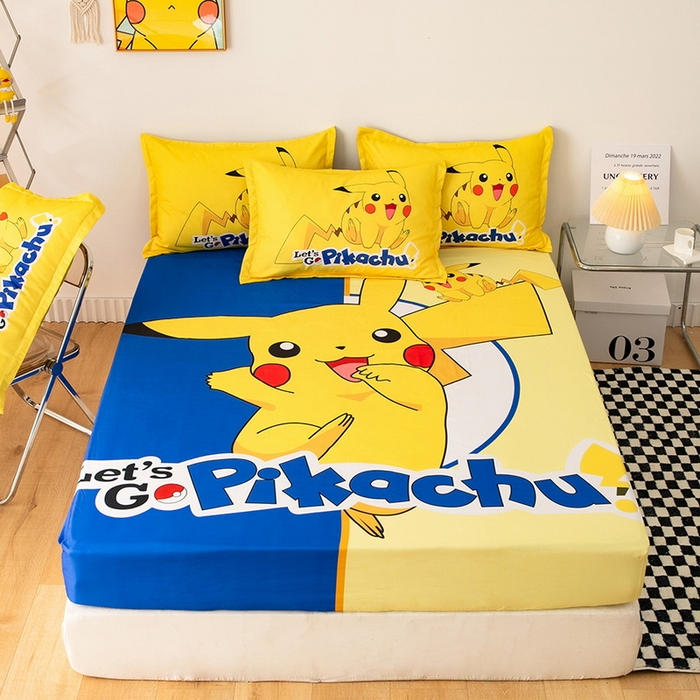 91家纺网 家纺一手货源 找家纺 一电 2024新款卡通床单床笠棕垫床套防尘罩席床垫保护套卡通儿童上下床床单床笠-第一批 淘气皮卡丘