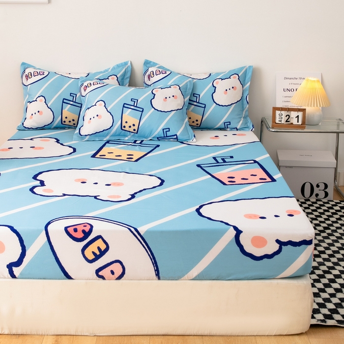 91家纺网 家纺一手货源 找家纺 一电 2024新款卡通床单床笠棕垫床套防尘罩席床垫保护套卡通儿童上下床床单床笠-第一批 奶茶小熊