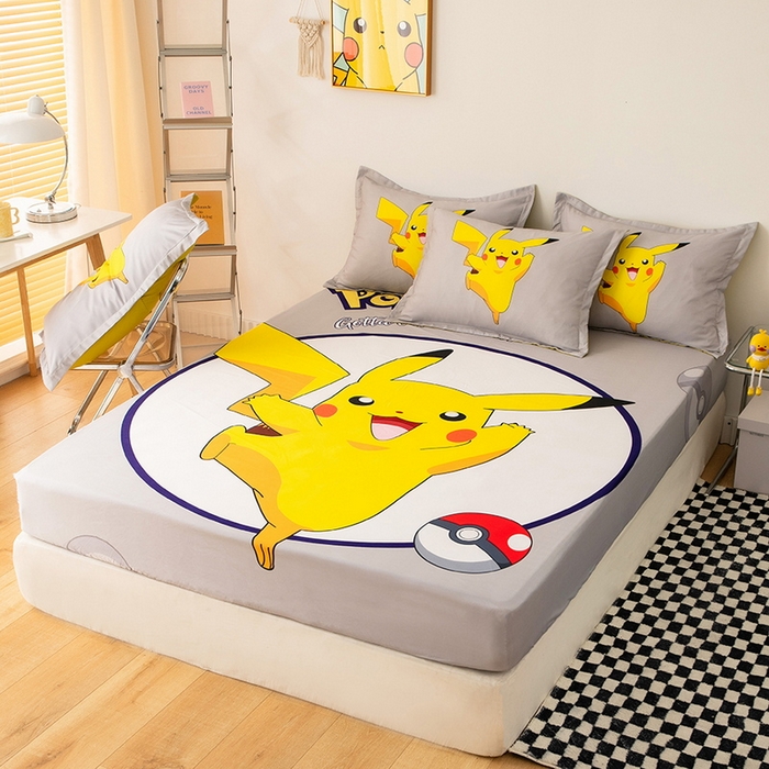 91家纺网 家纺一手货源 找家纺 一电 2024新款卡通床单床笠棕垫床套防尘罩席床垫保护套卡通儿童上下床床单床笠-第一批 圈圈皮卡丘
