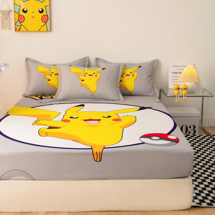 91家纺网 家纺一手货源 找家纺 一电 2024新款卡通床单床笠棕垫床套防尘罩席床垫保护套卡通儿童上下床床单床笠-第一批 圈圈皮卡丘