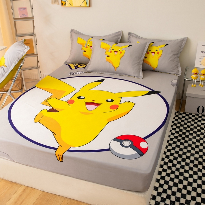 91家纺网 家纺一手货源 找家纺 一电 2024新款卡通床单床笠棕垫床套防尘罩席床垫保护套卡通儿童上下床床单床笠-第一批 圈圈皮卡丘