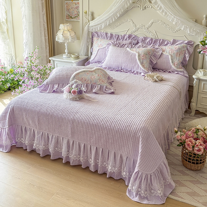 91家纺网 家纺一手货源 找家纺 宜凡家纺 2025新款婴儿绒压花撞色双拼夹棉床盖四件套 床盖款-紫幸