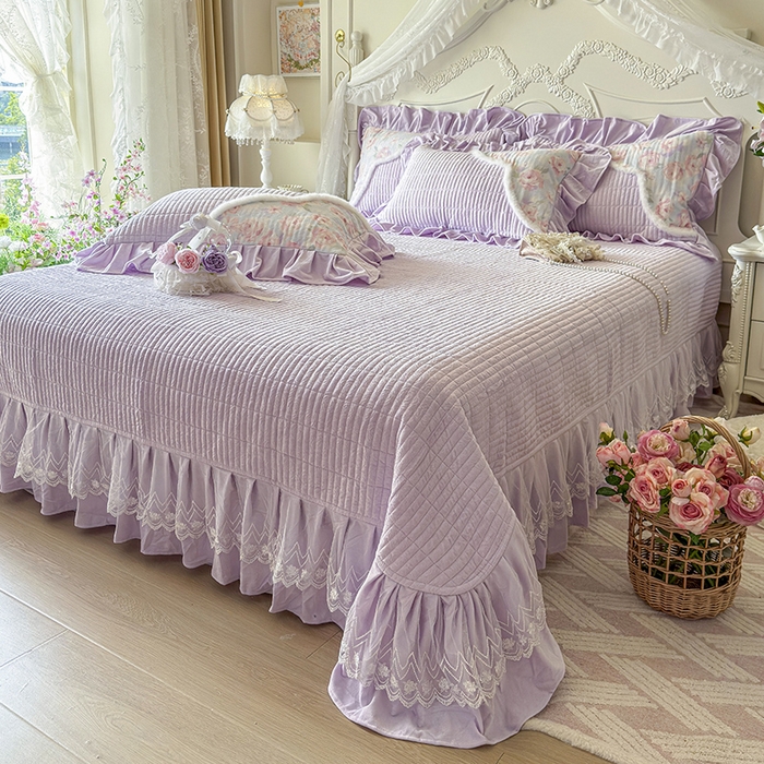 91家纺网 家纺一手货源 找家纺 宜凡家纺 2025新款婴儿绒压花撞色双拼夹棉床盖四件套 床盖款-紫幸