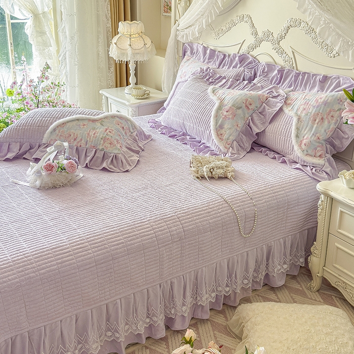 91家纺网 家纺一手货源 找家纺 宜凡家纺 2025新款婴儿绒压花撞色双拼夹棉床盖四件套 床盖款-紫幸