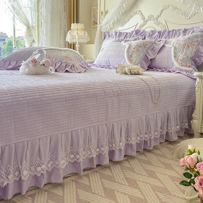 91家纺网 家纺一手货源 找家纺 宜凡家纺 2025新款婴儿绒压花撞色双拼夹棉床盖四件套 床盖款-紫幸