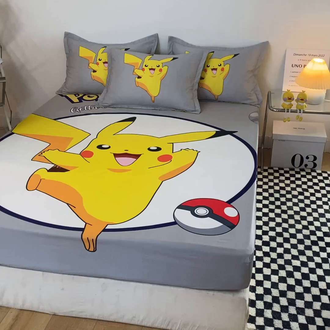 91家纺网 家纺一手货源 找家纺 一电 2024新款卡通床单床笠棕垫床套防尘罩席床垫保护套卡通儿童上下床床单床笠-第一批 圈圈皮卡丘