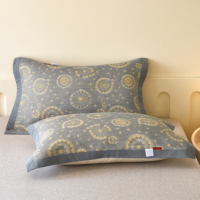 棠薇家纺 2025新款简约包边款枕巾纯棉枕巾夹绵枕巾透气吸汗 朵朵蒲英黄枕巾