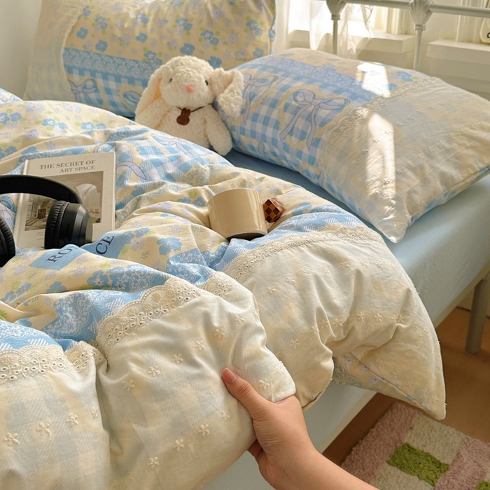 花伞家居 2025新款A类韩系蕾丝花边云感木棉双层纱四件套（提供买家秀） 韩系爱洛