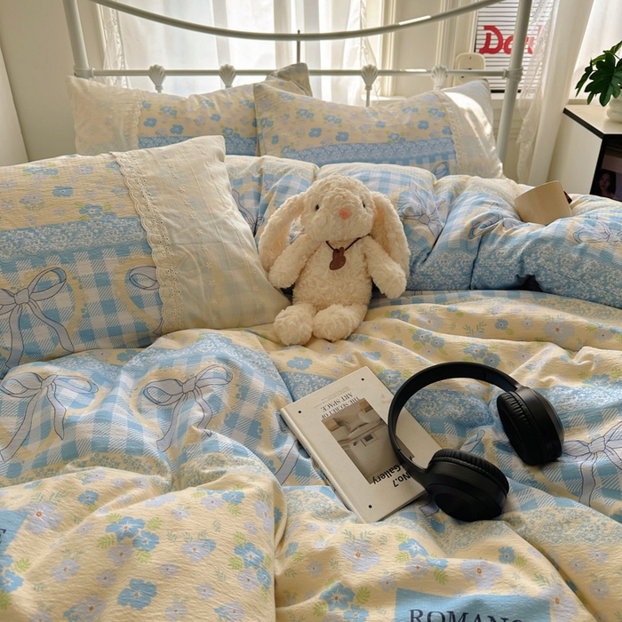 91家纺网 家纺一手货源 找家纺 花伞家居 2025新款A类韩系蕾丝花边云感木棉双层纱四件套（提供买家秀） 韩系爱洛