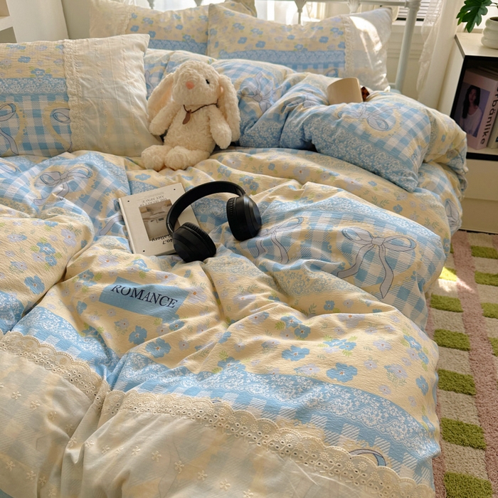 91家纺网 家纺一手货源 找家纺 花伞家居 2025新款A类韩系蕾丝花边云感木棉双层纱四件套（提供买家秀） 韩系爱洛