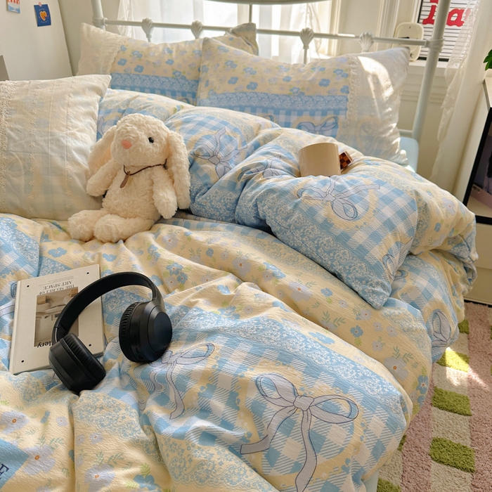 91家纺网 家纺一手货源 找家纺 花伞家居 2025新款A类韩系蕾丝花边云感木棉双层纱四件套（提供买家秀） 韩系爱洛