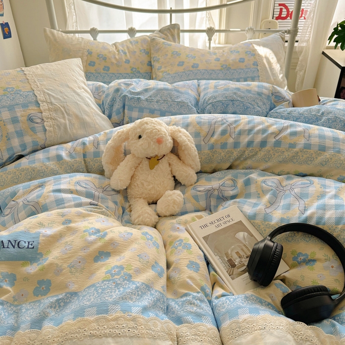 91家纺网 家纺一手货源 找家纺 花伞家居 2025新款A类韩系蕾丝花边云感木棉双层纱四件套（提供买家秀） 韩系爱洛