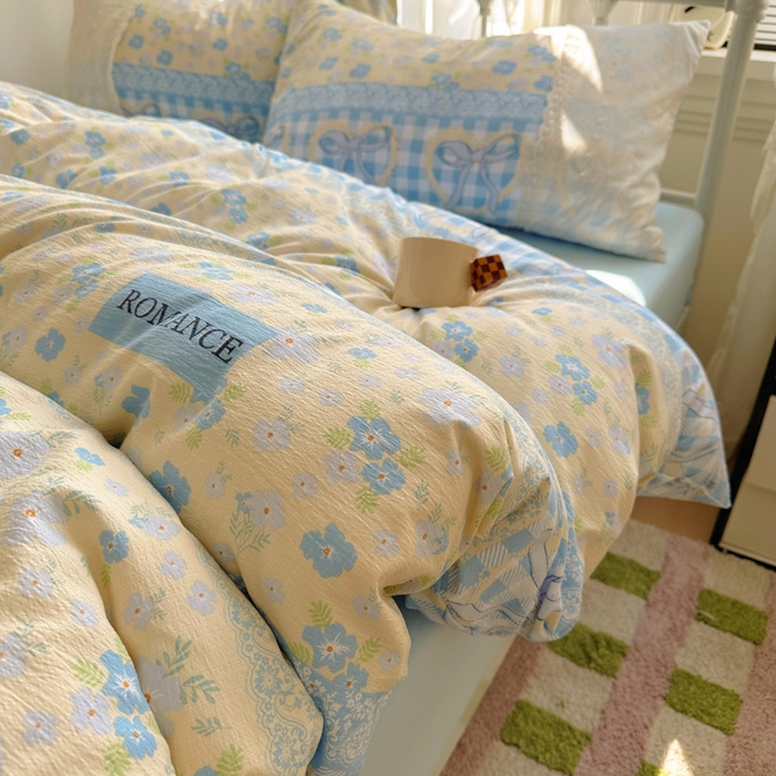 91家纺网 家纺一手货源 找家纺 花伞家居 2025新款A类韩系蕾丝花边云感木棉双层纱四件套（提供买家秀） 韩系爱洛