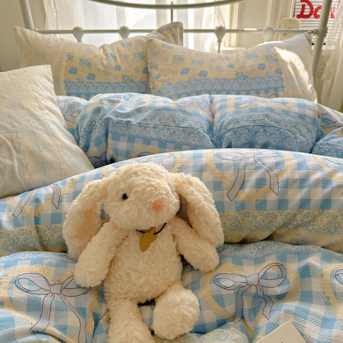 91家纺网 家纺一手货源 找家纺 花伞家居 2025新款A类韩系蕾丝花边云感木棉双层纱四件套（提供买家秀） 韩系爱洛