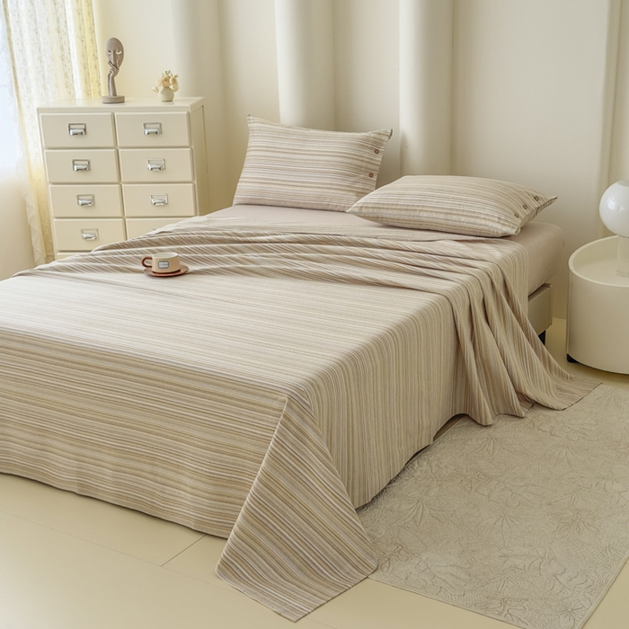 91家纺网 家纺一手货源 找家纺 织雅漫 2025春夏新款高端舒棉系列全棉纯棉100%棉细纱老粗布床单凉席席子 扶霞-米