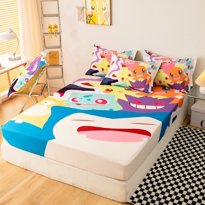 91家纺网 家纺一手货源 找家纺 一电 2024新款卡通床单床笠棕垫床套防尘罩席床垫保护套卡通儿童上下床床单床笠-第一批 嘻嘻皮卡丘